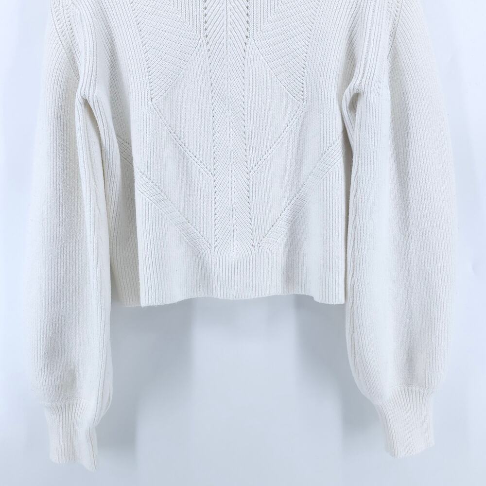 French Connection White Polymide Crop LaceKnit MockNeck Sweater Balloon Sleeve M - Picture 3 of 11